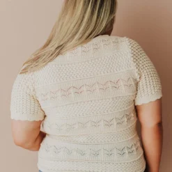 Vendor-unknown Plus Size Lacey Short Sleeve Knit Sweater Natural
