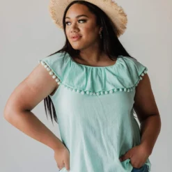 Plus Size PLUS Caroline Tassel Top Mint