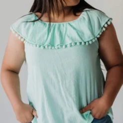 Plus Size PLUS Caroline Tassel Top Mint