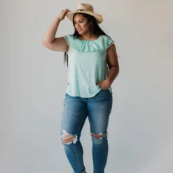 Plus Size PLUS Caroline Tassel Top Mint