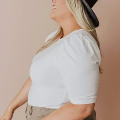 Vendor-unknown Plus Size Rhonda Textured Knit Top Ivory Tops