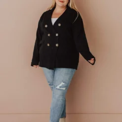 Vendor-unknown Tops Plus Size Sally Knit Blazer Black