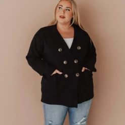 Vendor-unknown Tops Plus Size Sally Knit Blazer Black
