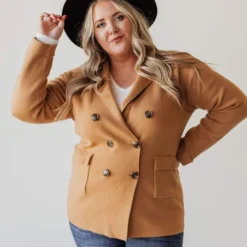Vendor-unknown Tops Plus Size Sally Knit Blazer Camel 21 Vendor-unknown Tops Plus Size Sally Knit Blazer Camel