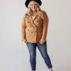 Vendor-unknown Tops Plus Size Sally Knit Blazer Camel 20 Vendor-unknown Tops Plus Size Sally Knit Blazer Camel