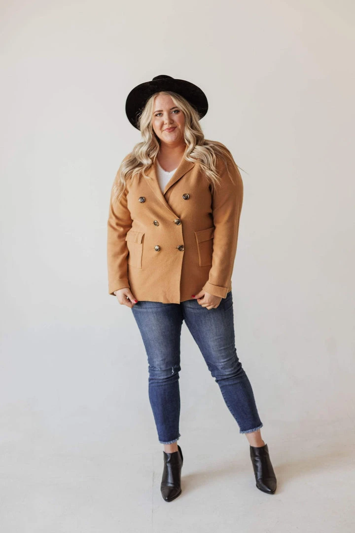 Vendor-unknown Tops Plus Size Sally Knit Blazer Camel 10 Vendor-unknown Tops Plus Size Sally Knit Blazer Camel