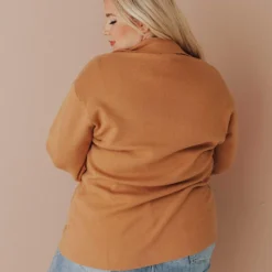 Vendor-unknown Tops Plus Size Sally Knit Blazer Camel 17 Vendor-unknown Tops Plus Size Sally Knit Blazer Camel