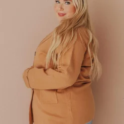 Vendor-unknown Tops Plus Size Sally Knit Blazer Camel 16 Vendor-unknown Tops Plus Size Sally Knit Blazer Camel