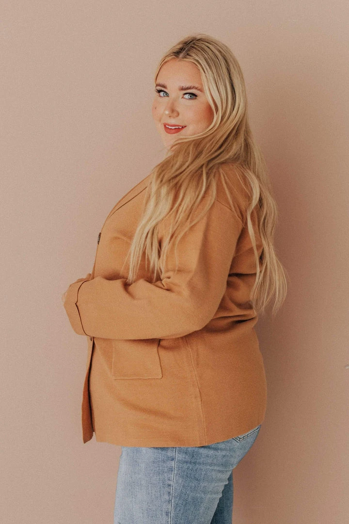 Vendor-unknown Tops Plus Size Sally Knit Blazer Camel 6 Vendor-unknown Tops Plus Size Sally Knit Blazer Camel