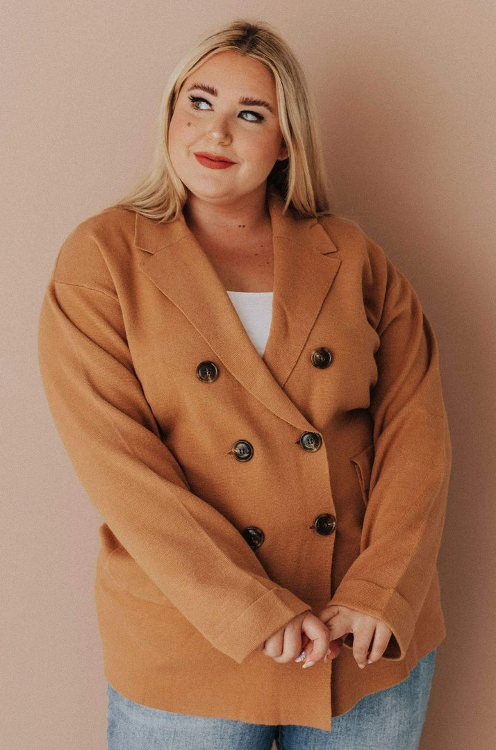 Vendor-unknown Tops Plus Size Sally Knit Blazer Camel 3 Vendor-unknown Tops Plus Size Sally Knit Blazer Camel