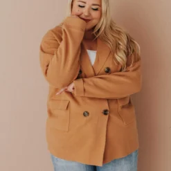 Vendor-unknown Tops Plus Size Sally Knit Blazer Camel