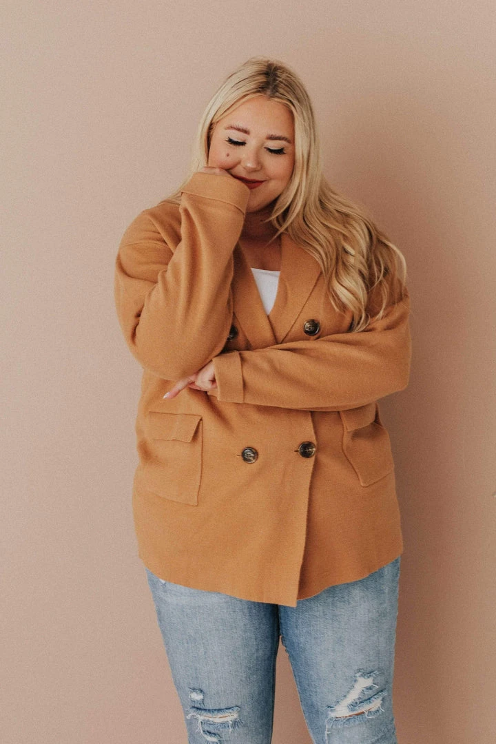 Vendor-unknown Tops Plus Size Sally Knit Blazer Camel 4 Vendor-unknown Tops Plus Size Sally Knit Blazer Camel