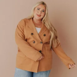 Vendor-unknown Tops Plus Size Sally Knit Blazer Camel 15 Vendor-unknown Tops Plus Size Sally Knit Blazer Camel