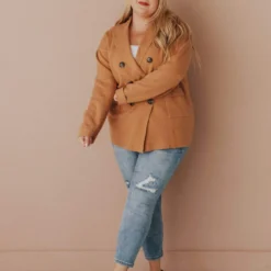 Vendor-unknown Tops Plus Size Sally Knit Blazer Camel 18 Vendor-unknown Tops Plus Size Sally Knit Blazer Camel