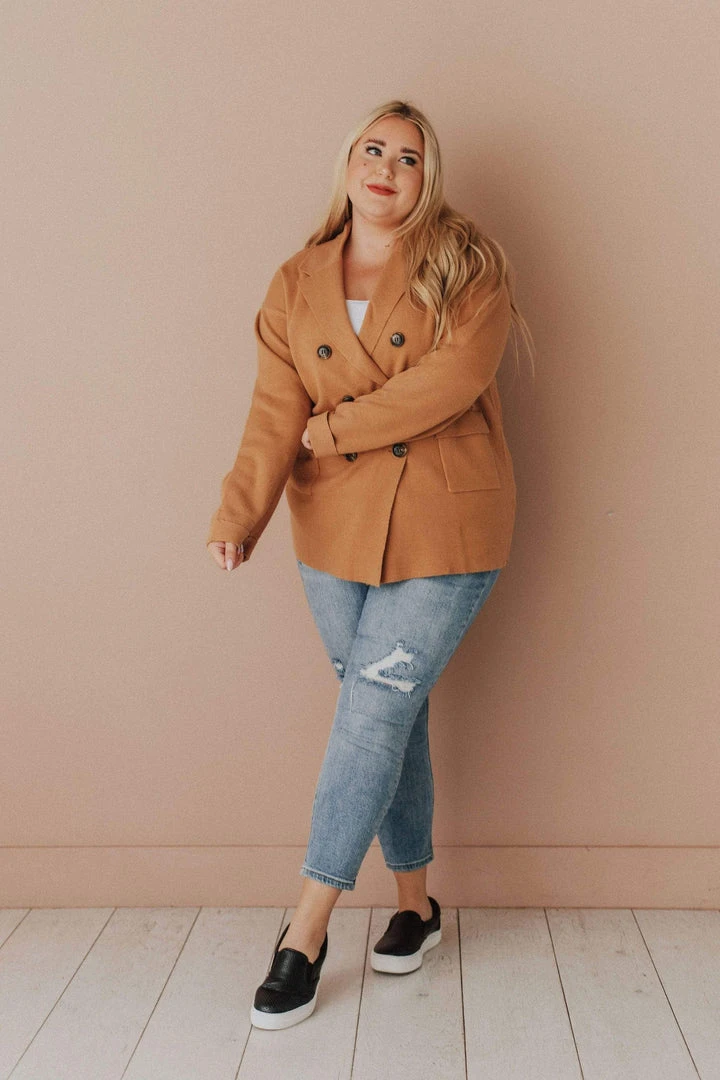 Vendor-unknown Tops Plus Size Sally Knit Blazer Camel 8 Vendor-unknown Tops Plus Size Sally Knit Blazer Camel