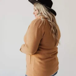 Vendor-unknown Tops Plus Size Sally Knit Blazer Camel 22 Vendor-unknown Tops Plus Size Sally Knit Blazer Camel