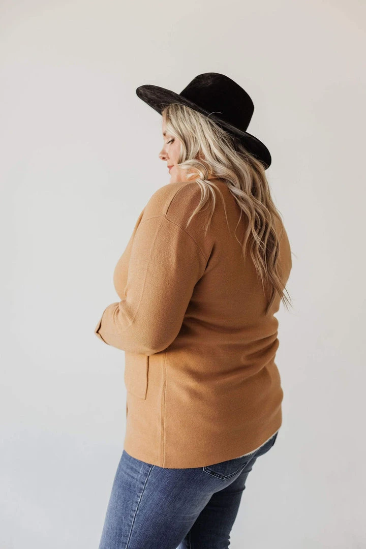 Vendor-unknown Tops Plus Size Sally Knit Blazer Camel 12 Vendor-unknown Tops Plus Size Sally Knit Blazer Camel