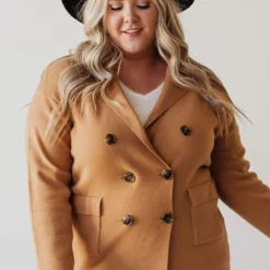Vendor-unknown Tops Plus Size Sally Knit Blazer Camel 19 Vendor-unknown Tops Plus Size Sally Knit Blazer Camel