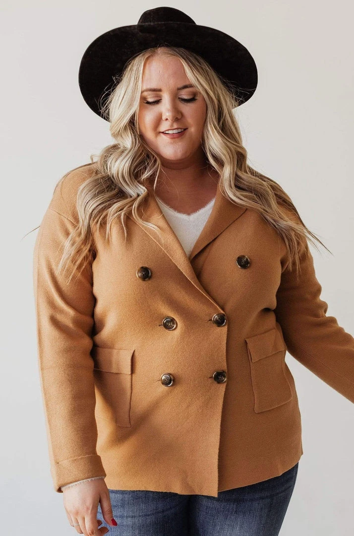 Vendor-unknown Tops Plus Size Sally Knit Blazer Camel 9 Vendor-unknown Tops Plus Size Sally Knit Blazer Camel