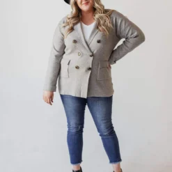 Vendor-unknown Plus Size Sally Knit Blazer Grey Tops
