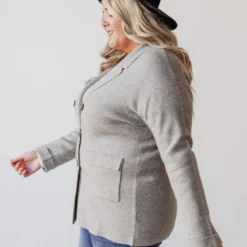 Vendor-unknown Plus Size Sally Knit Blazer Grey Tops