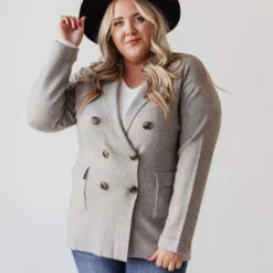 Vendor-unknown Plus Size Sally Knit Blazer Grey Tops