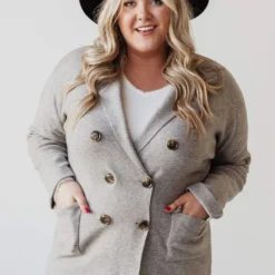 Vendor-unknown Plus Size Sally Knit Blazer Grey Tops