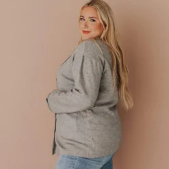 Vendor-unknown Plus Size Sally Knit Blazer Grey Tops