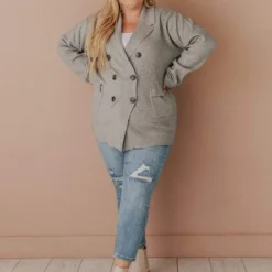 Vendor-unknown Plus Size Sally Knit Blazer Grey Tops