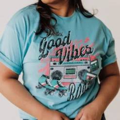 Vendor-unknown PLUS Stereo Oversized Graphic Tee Aqua Tops