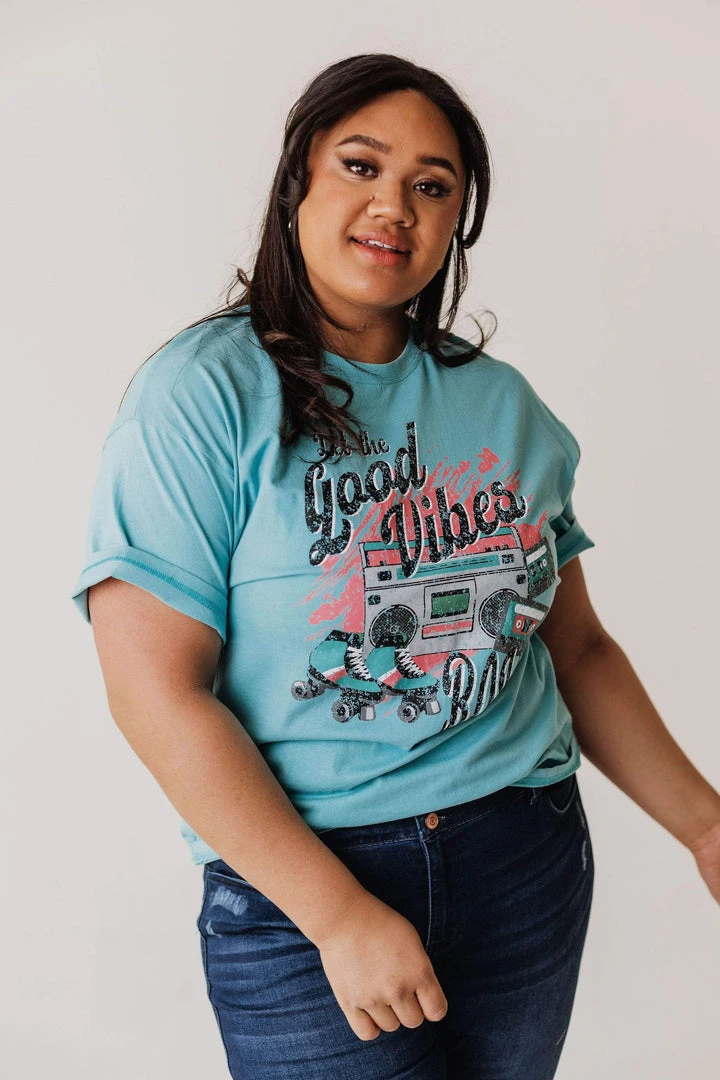 Vendor-unknown PLUS Stereo Oversized Graphic Tee Aqua Tops 5 Vendor-unknown PLUS Stereo Oversized Graphic Tee Aqua Tops