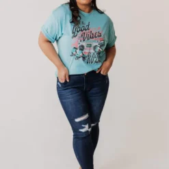 Vendor-unknown PLUS Stereo Oversized Graphic Tee Aqua Tops