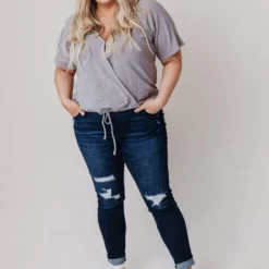 Vendor-unknown Tops PLUS Tristen Wrap Knit Top Heather Grey