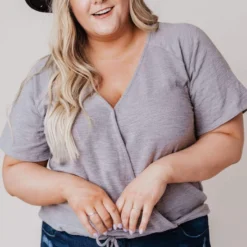 Vendor-unknown Tops PLUS Tristen Wrap Knit Top Heather Grey