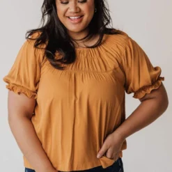 Vendor-unknown PLUS Viola Smocked Yoke Top Mustard