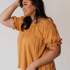 Vendor-unknown PLUS Viola Smocked Yoke Top Mustard