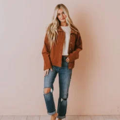 Vendor-unknown Rosalie Corduroy Jacket Camel Tops