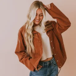 Vendor-unknown Rosalie Corduroy Jacket Camel Tops