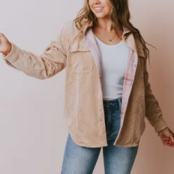 Lucy Avenue Tops Olivia Reversible Corduroy Jacket Camel