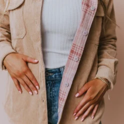 Lucy Avenue Tops Olivia Reversible Corduroy Jacket Camel