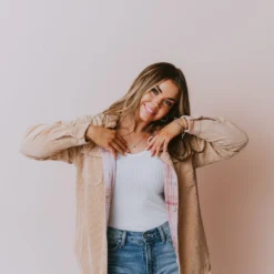 Lucy Avenue Tops Olivia Reversible Corduroy Jacket Camel