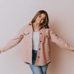 Lucy Avenue Charlotte Fleece Shacket Mauve