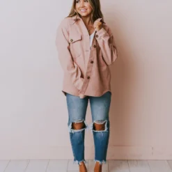 Lucy Avenue Charlotte Fleece Shacket Mauve