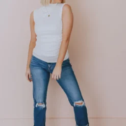 Hem & Thread Shirley Mock Neck Top Ivory Tops