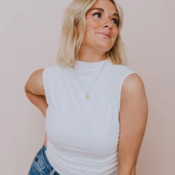 Hem & Thread Shirley Mock Neck Top Ivory Tops