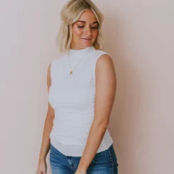 Hem & Thread Shirley Mock Neck Top Ivory Tops