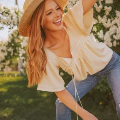 Vendor-unknown Sierra Babydoll Top Light Yellow Tops