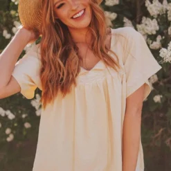 Vendor-unknown Sierra Babydoll Top Light Yellow Tops