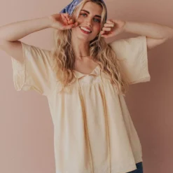 Vendor-unknown Sierra Babydoll Top Light Yellow Tops