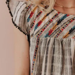 Vendor-unknown Tops Stephanie Striped Embroidered Blouse